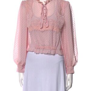 EUC - LoveShackFancy Mock Neck Long Sleeve Crop Top Blouse, Size: M